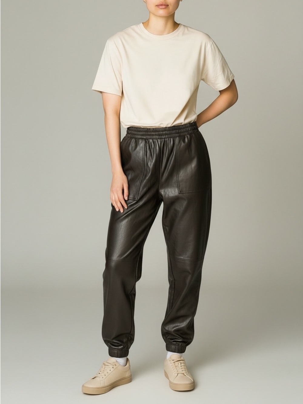 7 For All Mankind Black Faux Leather Jogger Pants S